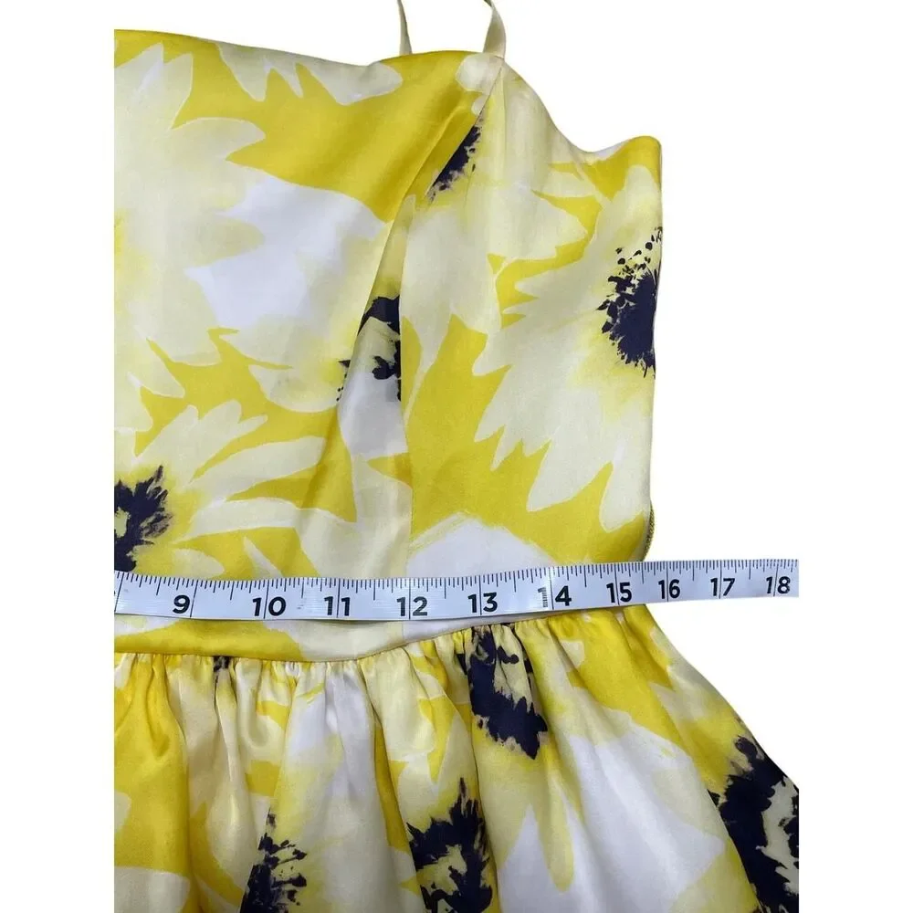 Kate Spade Sunflower Print Silk Cocktail Mini Dress Square Neck in Yellow 10